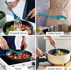 LIANYU 12-Piece Silicone Kitchen Cooking Utensils Set with Holder, Kitchen Tools Include Slotted Spatula Spoon Turner Ladle Tong Whisk, Dishwasher Safe, Dark Blue