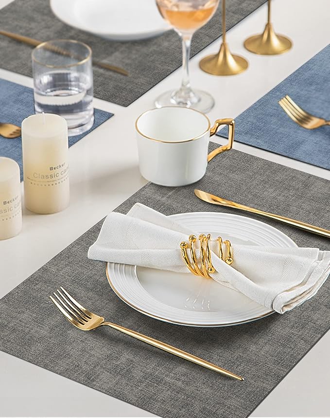 SUEH DESIGN Leather Placemats Set of 6 Reversible Table Mats Heat Resistant Waterproof No-Slip Place Mats for Dining Table Kitchen Parties