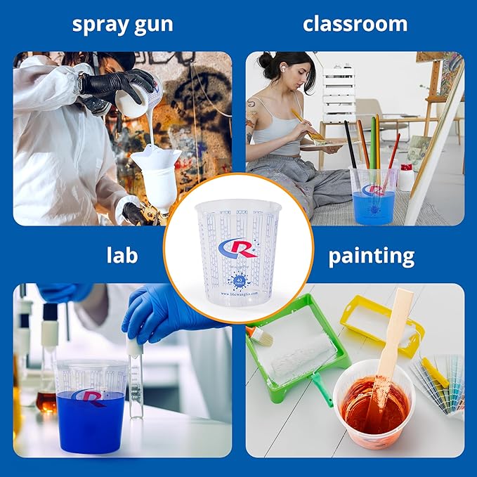 Paint Mixing Cup 40 Ounce, Accurate Measurements in Ratios and OZ. and ML, 36PCS Plastic Graduated Measuring Cups with 12PCS Lids for Paint, Resin, Epoxy, Acrylic, Pigments, Art