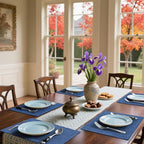 Homaxy Cloths Placemats for Dining Table Set of 4, Heat Resistant Washable Cotton Linen Blend Table Mats, Easy to Clean Place Mats for Indoor Outdoor Party Kitchen Decoration, 13" x 19", Blue