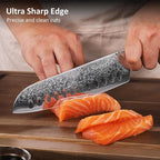 Sunnecko Damascus Chef Knife Japanese Santoku Knife 7 Inch Chopping Knife Vegetables, High Carbon Stainless Steel Knife with Gift Box