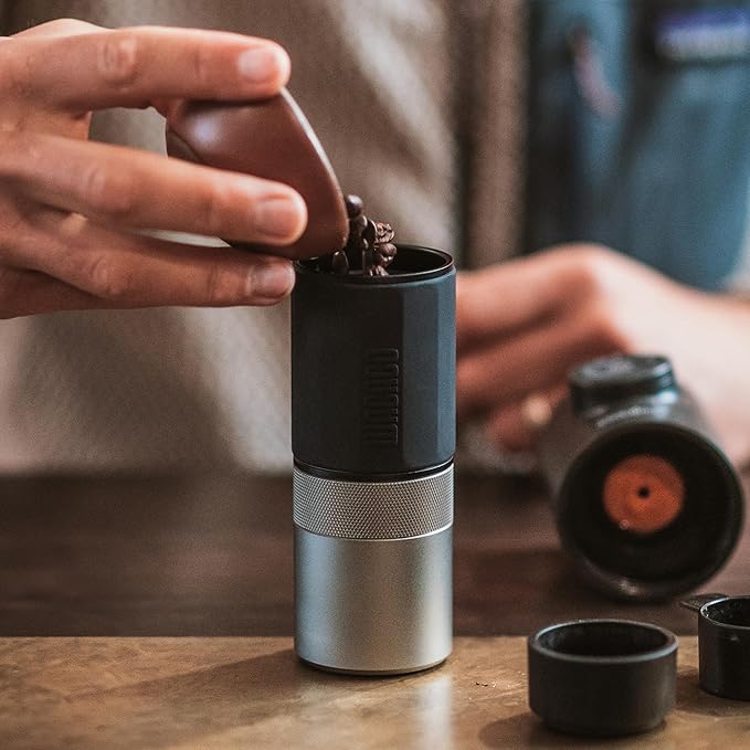 WACACO Exagrind, Manual Coffee Grinder, Stainless Steel Conical Burr, High Precision Adjustable Coffee Bean Grinder with Hand Crank, Handheld Portable Grinder for Espresso, Pour-over, Camping, Travel