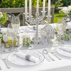 WDF 120PCS Plastic Christmas Plates White Silver Rim - Disposable Plates including 60PCS for Dinner 10.25inch, 60 Salad/Dessert Plates 7.5inch Heavy Duty Wedding