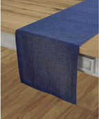 Solino Home Linen Table Runner 90 Inches Long - Athena, 100% Pure Linen Chambray Navy 14 x 90 Inch Table Runner for Dining, Summer, Fall, Autumn
