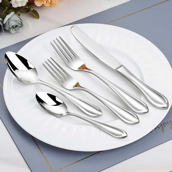 60-Pieces Heavy Duty Silverware Set for 12, 18/10 Stainless Steel Flatware, Forged Thick, Dishwasher Safe, Ideal for Gift