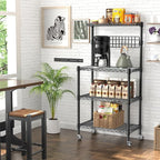 Leteuke Bakers Rack with Storage for Kitchen, NSF Certified 4-Tier Adjustable Coffee Cart Station with Wheels 10 S-Hooks Microwave Stand Kitchen Storage Shelf Metal Storage Rack 30 x 14 x 59 Inches, B