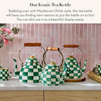 MACKENZIE-CHILDS Enamel Whistling Tea Kettle, Decorative Teapot, Green-and-White Emerald Check