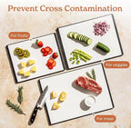 SMIRLY Plastic Cutting Board Set with Holder 3 Pieces, Non-Slip Dishwasher Safe Chopping Boards for Kitchen, Black & White