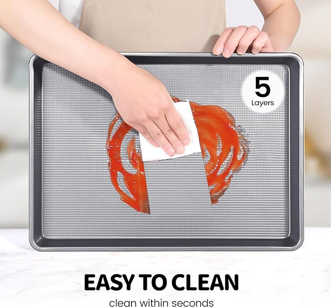 Vinino Baking Sheet Set of 3, Cookie Sheets For Baking with Square Texture Pattern, Thicker Carbon Steel Non-stick Baking Pan Half/Quarter/Jelly Roll Pans Tray for Oven-Grey