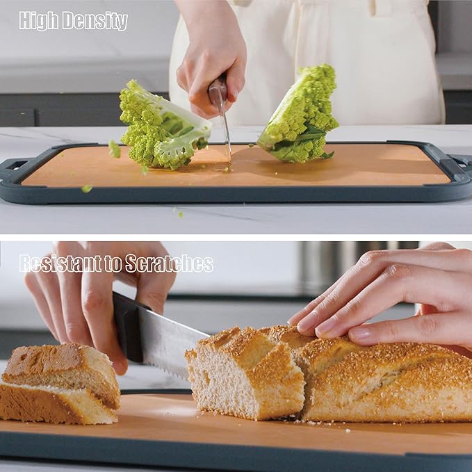 Titanium Cutting Board for Kitchen, Cutting Board Double Sided with Juice Groove, Food Grade Pure Titanium and Wood Fiber Composite, for Chopping Meat/Vegetables/Fruit Dishwasher Safe 16"×11"