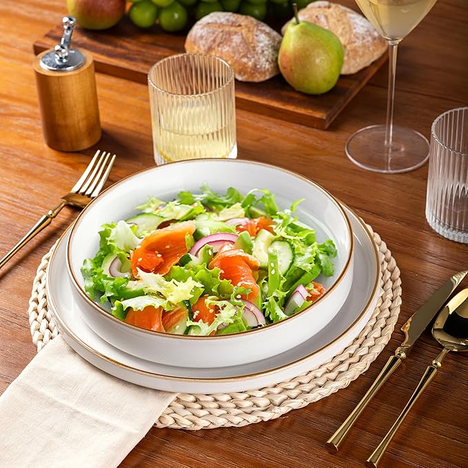 GBHOME 9'' Large Ceramic Pasta Bowls, 32oz Stoneware Pasta Serving Bowls Set of 4 for Kitchen, Wide Bowls for Fruit,Pasta,Salad,Oatmeal,Meal, Microwave Safe, Pearl White