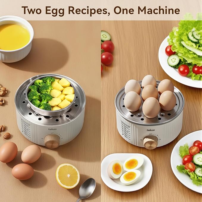 TAKOO 3-in-1 Electric Egg Cooker for Hard Boiled Eggs Poacher, Omelet Maker & Vegetable Steamer, Holds 14