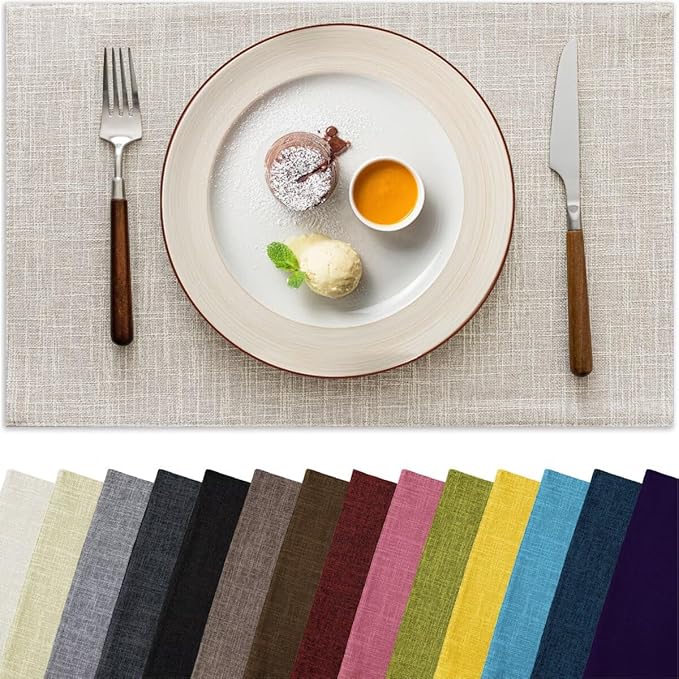Placemats Set of 4, Bilayer Thickened Linen Place Mats Heat Resistant Machine Washable Wrinkle Free Carefully Selected Polyester Mats for Kitchen/Dining/Coffee Table (Cream Beige)