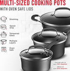 Pots and Pans Set – 14 Piece – Non-Stick Professional Home Kitchenware – Cooking Pots with Lids – Skillet Fry Pans – Suitable for Gas, Electric, Ceramic and Induction Counter Cooktops - Black