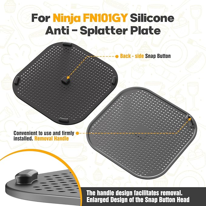 2 PCS Silicon Splatter Shield for Ninja Crispi Air Fryer Heat-Resistant Splash Guard,for Ninja Crispi Accessories,Crisp Containers,Crispy Replacement Parts Protects Kitchen from Oil Black&Grey