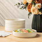 theterra 7.5'' Ceramic Pasta Bowls, Salad Bowls Set of 4, Stoneware Serving Bowls for Fruits, Noodle, Dinner, House-warming Wedding Present, Beige