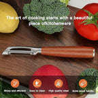 KU LUNER Premium 304 Stainless Steel Multifunctional Kitchen Fruit and Vegetable Peeler with Real Wood Handle，Ultra Sharp Strong Blade