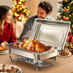Chafing Dishes for Buffet 9QT 4 Pack, Easy Assembly, Food-Grade Stainless Steel Chafers for Catering w/Rolled Rim, Foldable Frame, for Party, Banquet (Full Size Food Pan)