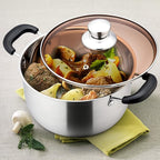 E-far 6 Quart Stock Pot, Stainless Steel Metal Soup Pot with Glass Lid for Cooking, Healthy & Rust Free, Heavy Duty & Dishwasher Safe