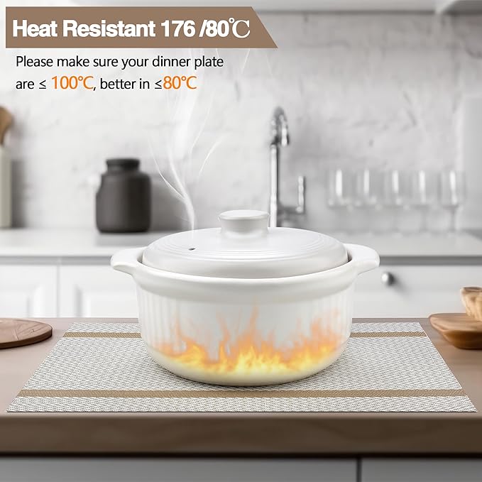 Beige White Placemats Set of 4 - Easy Clean Modern Washable Plastic Place Mats - Heat Resistant Placemats for Kitchen Table - PVC Table Mats for Dining Table(Beige White with Stripes, 4)