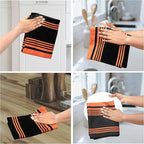 Urban Villa Kitchen Towels 100% Cotton Pack of 6, Highly Absorbent Quick Drying Super Soft Premium Dish Towels for Kitchen with Hanging Loop Hand & Tea Towels - 20x30 Inch, (Orange & Black Striped)