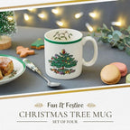 Spode Christmas Tree Mug Set of 4-9oz Ceramic - Microwave, Oven, Freezer & Dishwasher Safe - Festive Holiday Coffee Tea Cup for Hot Cocoa, Mulled Wine, Drinkware