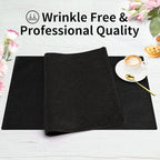 Cloth Placemats, Set of 6 Heat-Resistant Cotton Linen Blend Double Layered Machine Washable Place Mats, Wrinkle Free Thick Fabric Dining Table Mats for Indoors & Outdoors (Black, 6)