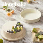 HONGBAKE 9 Inch Round Cake Pan Set of 2, Nonstick Ceramic Coating Cake Molds with Diamond Texture, Aluminized Steel Cake Pans Sets for Baking & Cheesecake, Heavy Duty & Non-Toxic (Cream, 2PCS)