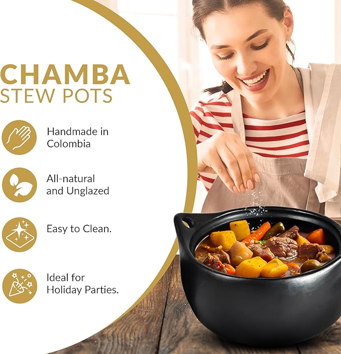 Authentic La Chamba Stewpot-Elegant, All-Natural Black Clay Dutch Oven for Braising, Roasting, Baking, Cooking Beans - Stovetop & Oven Safe – Handmade in Colombia - Small-2.5-Qt.