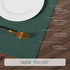 Romanstile Cloth Placemats Set of 6-12 x 18 Inch, Heat Resistant Double Layered Thickened Burlap Christmas Place Mats, Washable Linen Farmhouse Table Mats for Kitchen/Dining/Party/Outdoor, Green