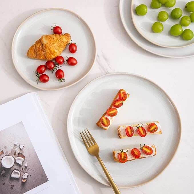 AmorArc Ceramic Dinner Plates Set of 6, 10.5 Inch Handmade Reactive Glaze Stoneware Plates, Rustic Shape Dinnerware Dish Set for Kitchen, Microwave & Dishwasher Safe, Scratch Resistant