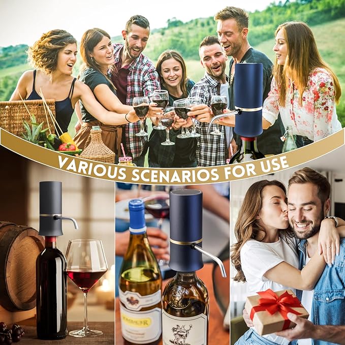 Electric Wine Dispenser, Aerator, Vacuum Wine Pump with Touch LED Display, Wine Temperature Monitor, One Touch Automatic Wine Pourer with USB Rechargeable, Gifts for Men & Women Wine Lovers (Black)