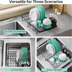 Expandable Dish Drying Rack Over The Sink, Adjustable Dish Rack in Sink, Dish Drainer for Kitchen Counter, Dish Strainer with Utensil Holder, Dish Rack Fit for 14"-19" Kitchen Sink, Matte Black