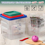 8 Set Square Food Storage Containers with Lid Contains 4 Pcs 6 Qt, 12 Quart and 4 Quart 2 Each, Clear Polycarbonate Commercial Food Storage Container Dough Proofing for Restaurant Home