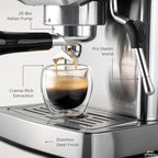 Espresso Machine 20 Bar with Steam Milk Frother | Stainless Steel Espresso Maker with Customizable Brewing Temperature | 60oz Removable Water Tank | Perfect for Cappuccinos, Lattes and More
