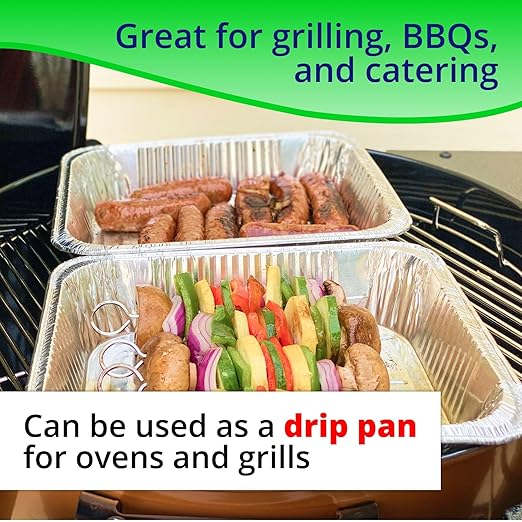 IDL Packaging Full Size Aluminum Steam Table Pans with Lids - Deep, 21" x 13" x 3" (Pack of 10) - Disposable Foil Pan for Grilling, Roasting, BBQ, Cooking, Baking, Freezing