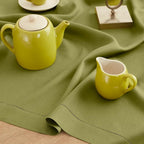 Solino Home Avocado Green Linen Tablecloth 52 x 52 Inch - 100% Pure Linen Square Table Throw - Classic Hemstitch, Machine Washable Table Cloth for Summer, Fall, Autumn