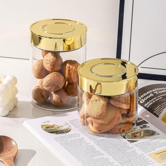 Airtight Glass Food Storage Containers, Kitchen Glass Canisters with Lids -Coffee Pasta Sugar Tea Snack Nuts Cookie Flour Food Container - Set of 2,Wide Mouth, One-Touch Locking Lids
