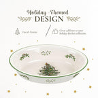 Spode Christmas Tree Oval Rim Dish (12.5" x 8.75") Festive Deep Baking Pan for Serving Vegetables, Roast Dinner, Casseroles - Fine Porcelain, Microwave, Freezer, Dishwasher Safe