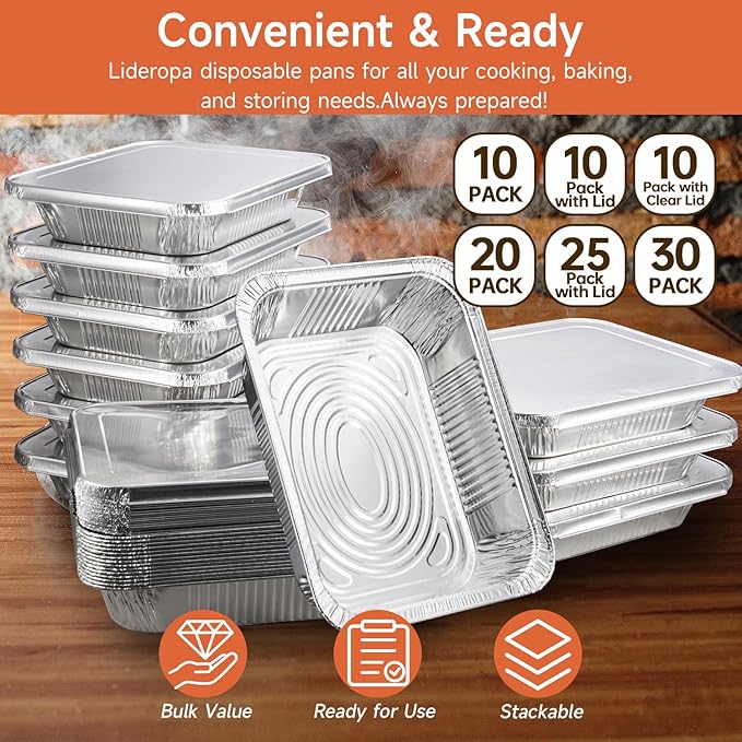 Half Size Aluminum Pans 9x13-20 Pack Aluminum Foil Pans, Heavy Duty Disposable Pans for Cooking, Storing, Prepping, and Freezing Food