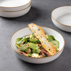 GBHOME 9'' Large Ceramic Pasta Bowls, 38oz Stoneware Pasta Serving Bowls Set of 4 for Kitchen, Wide Bowls for Fruit,Pasta,Salad,Oatmeal,Meal, Microwave Safe, Reactive Glaze-Pear White