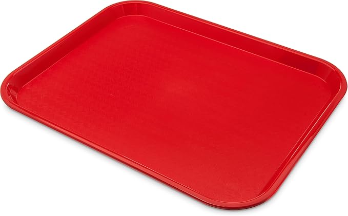 Carlisle FoodService Products Cafe Fast Food Cafeteria Tray with Patterned Surface for Cafeterias, Fast Food, And Dining Room, Plastic, 17.87 X 14 X 0.98 Inches, Red