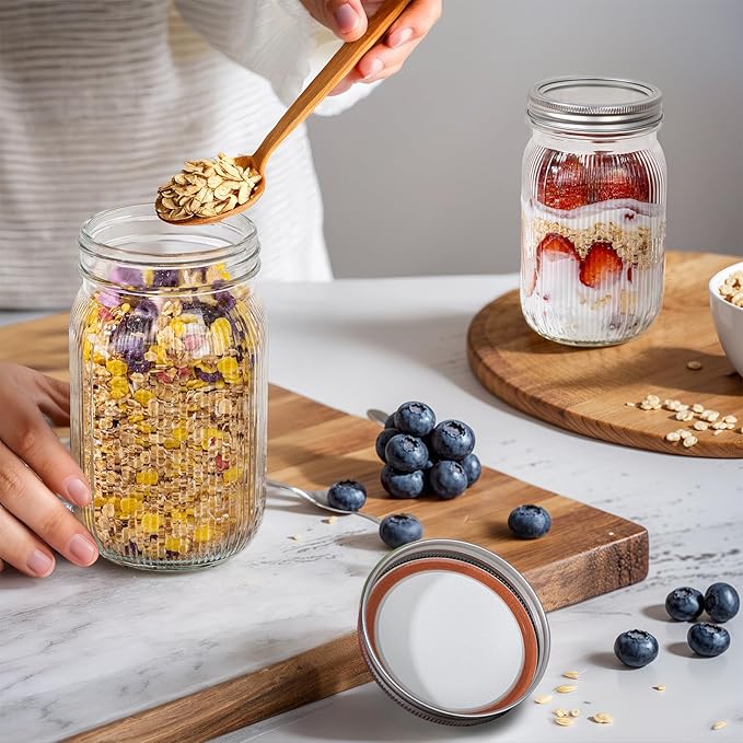 WELLIFE Large Mason Jars,2 Pcs Wide Mouth Mason Jars 32 Oz For Food Storage,Overnight Oats,Honey,Sauces,Meal Prep,Salad,Yogurt
