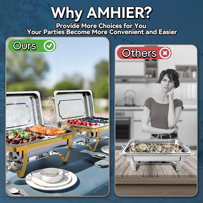 9Qt 4 Pack [Multiple Food Pans Combo] Chafing Dishes for Buffet | High Grade [Durable and Hard] Chafing Dish for Parties, Events & Weddings, Indoors & Outdoors, Gold