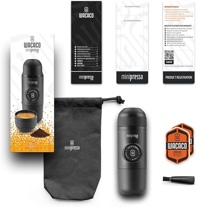 WACACO Minipresso GR, Portable Espresso Machine, Compatible Ground Coffee, Hand Coffee Make, Travel Gadgets, Manually Operated, Perfect for Camping