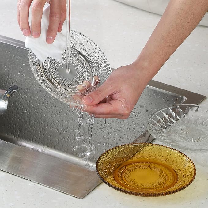 WHJY 6 Inch Clear Glass Plates 4 Pack Vintage Dinnerware Set Clear Floral Textured Dinner Plates for Home Party Wedding Crystal Glass Dishes for Fruit Salad Appetizer Dessert