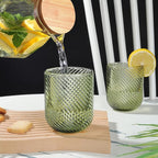 Joeyan Vintage Small Drinking Glasses,Green Ribbed Embossed Colored Water Glasses Tumbler Cups,Glassware for Beverages Cocktail Whisky Beer Juice,9 oz,Set of 4,Dishwasher Safe