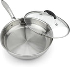 AVACRAFT 18/10 10 Inch Stainless Steel Frying Pan with Lid, Side Spouts, Induction, Versatile Stainless Steel Skillet