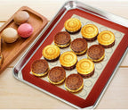 Baking Sheet with Silicone Mat Set of 4, Stainless Steel Cookie Sheet Baking Pan Tray with Silicone Mat, Non Toxic & Heavy Duty & Easy Clean - Size of 12 inch