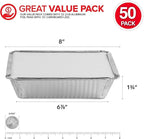 Aluminum Pans Take Out Containers with Lids (50 Pack) 2 Lb Disposable Aluminum Foil Oblong Pans with Cardboard Covers - To Go Food Storage Containers for Baking, Meal Prep, Takeout and Freezer